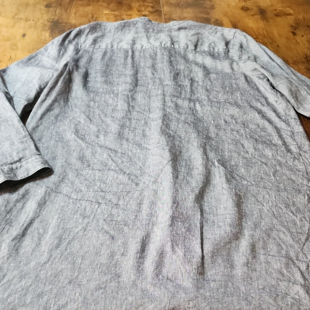 J. JILL | Linen‎ Blend Blue Gray Button-Down Tunic Dress Duster | L Petite